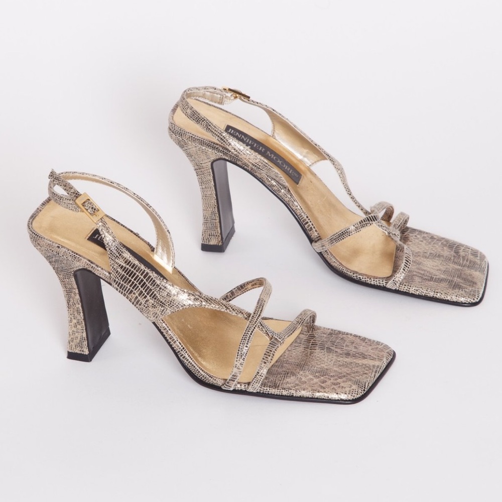Square Toe Strappy Sandal Snake Heels